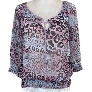 Derek Heart Sheer Animal Print Women’s Elastic Waist‎ Blouse Sz M